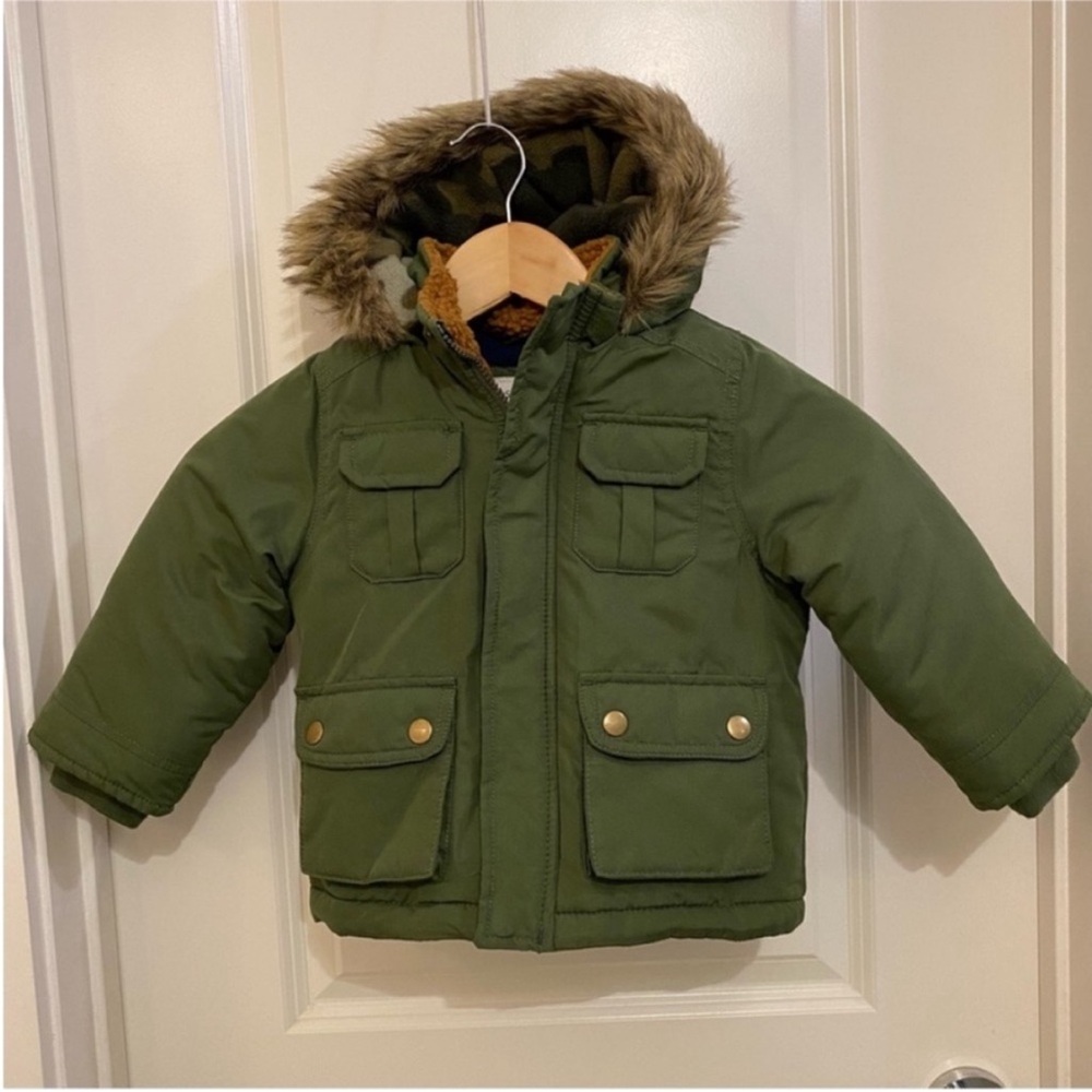 Carter's Heavyweight Adventure Parka jacket hooded dark olive 24 months gorpcore